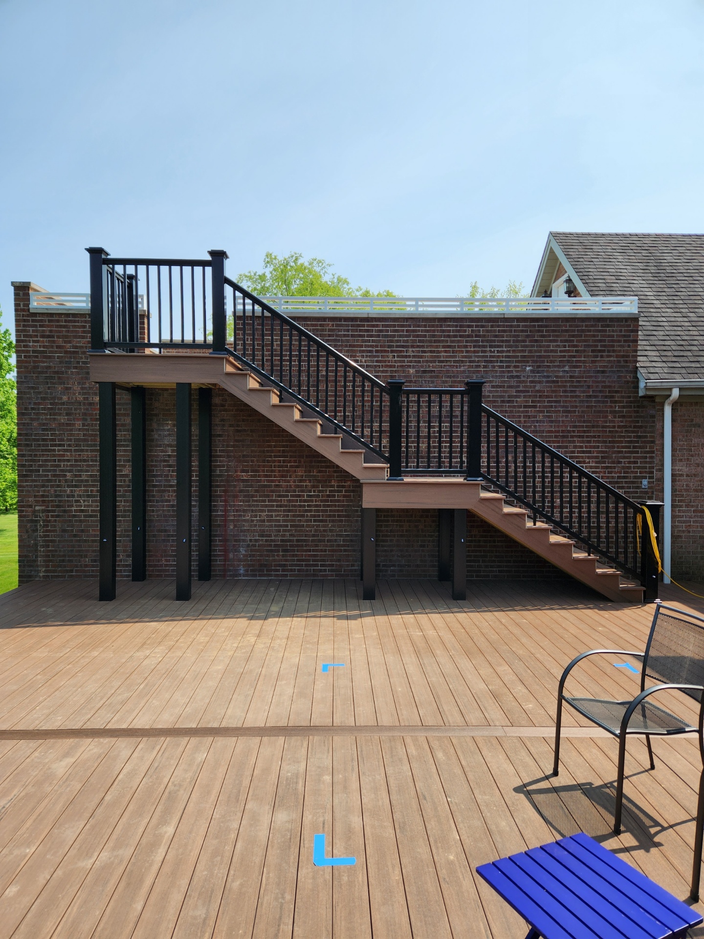 Elevated composite deck with full stair run