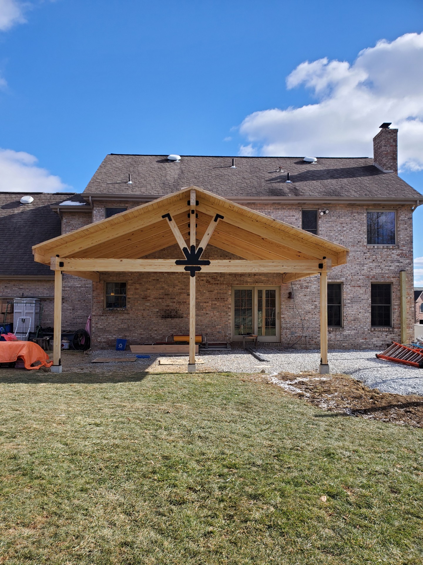 Completed gabled timber pergola